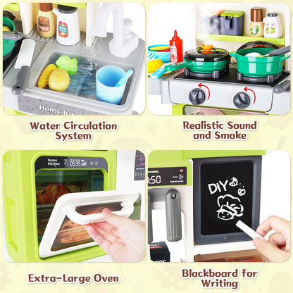 Interactive Kids Kitchen Playset with Realistic Features and Accessories with play food, stove, oven, storage space, and kitchen appliances