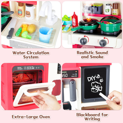 Interactive Kids Kitchen Playset with Realistic Features and Accessories with play food, stove, oven, storage space, and kitchen appliances