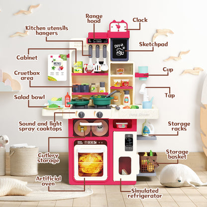 Interactive Kids Kitchen Playset with Realistic Features and Accessories with play food, stove, oven, storage space, and kitchen appliances