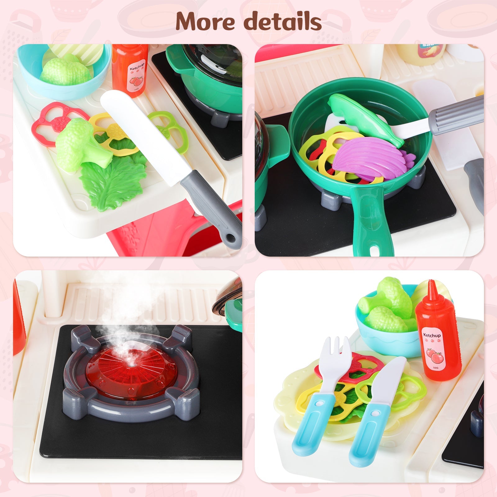Interactive Kids Kitchen Playset with Realistic Features and Accessories with play food, stove, oven, storage space, and kitchen appliances