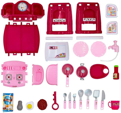 'My Little Chef' Miniature Kitchen Playset Role Playing Game with Light and Sound Water Features Christmas Gift Toys PINK