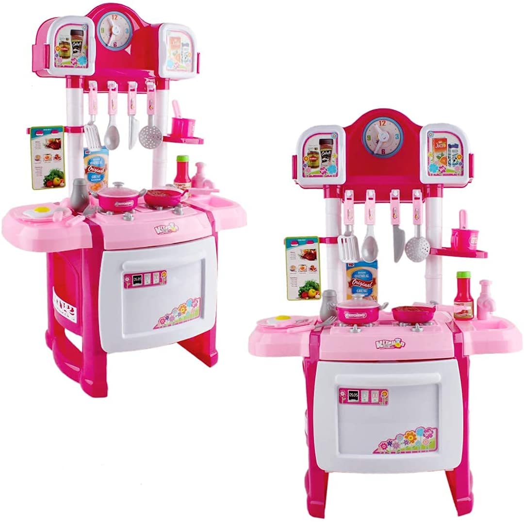 'My Little Chef' Miniature Kitchen Playset Role Playing Game with Light and Sound Water Features Christmas Gift Toys PINK