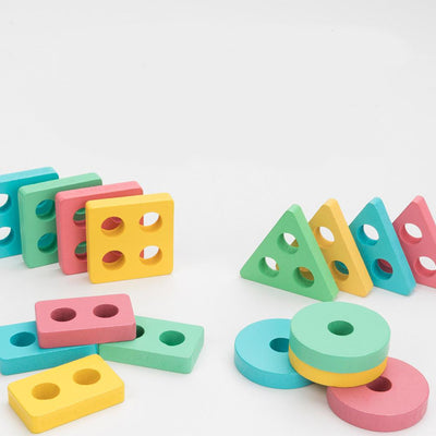 Fidtoy Geometric Stacking Shape Sorter Wooden Toy
