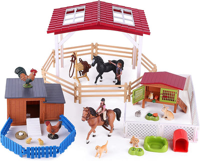 Fidtoy Farmhouse Playset with Barnyard Animals for Kids