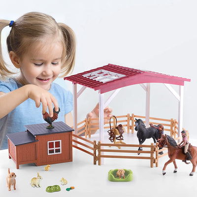 Fidtoy Farmhouse Playset with Barnyard Animals for Kids