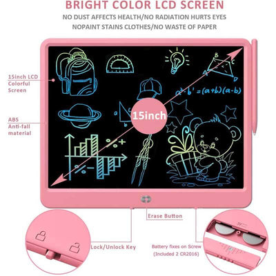 Pizarra de dibujo LCD a color Fidtoy de 15 pulgadas – Pizarra magnética para niños de 3 a 8 años