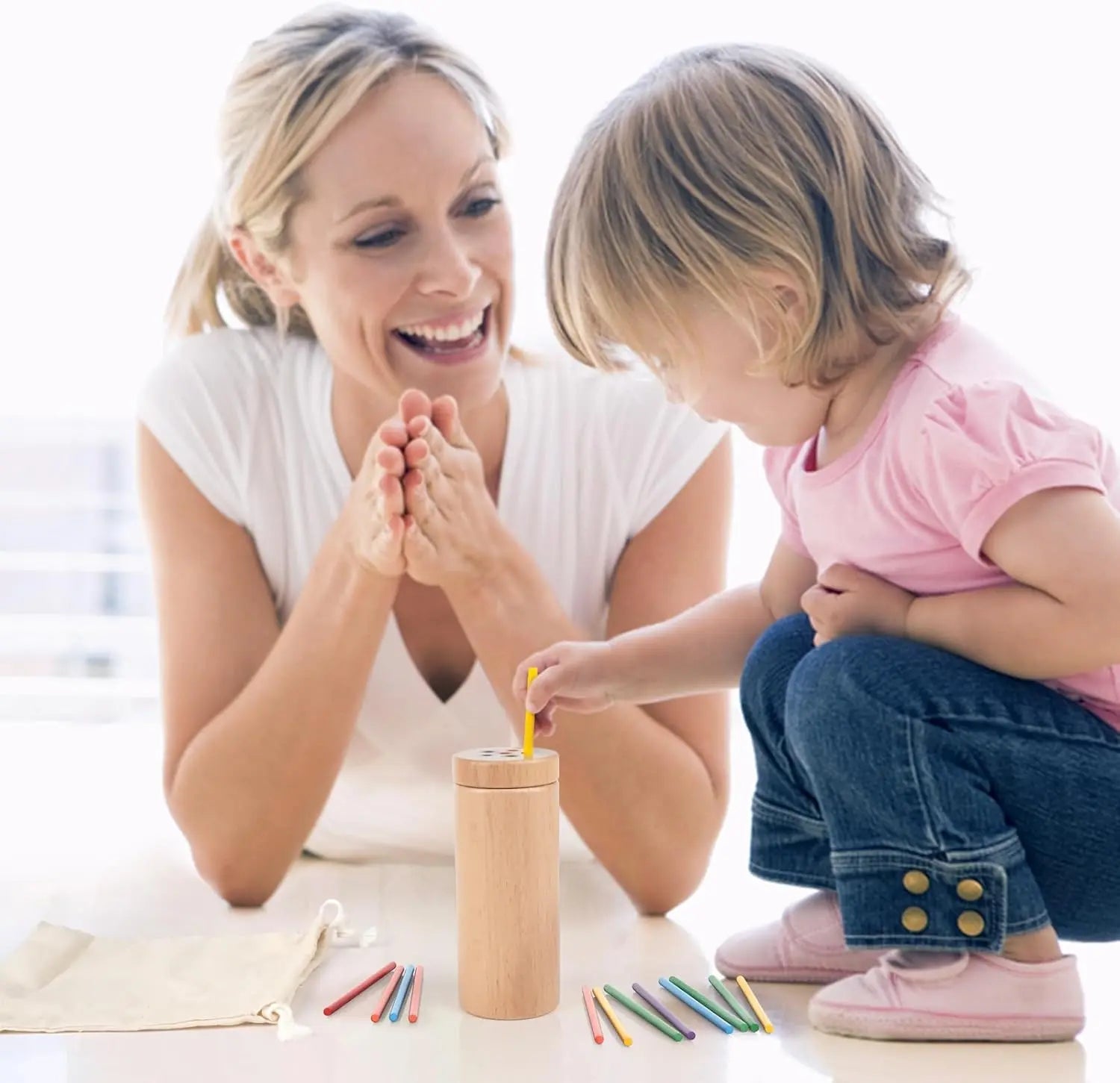 Fidtoy Wooden Toy for Toddlers Color Matching Stick Toy Montessori Fine Motor Learning Toy