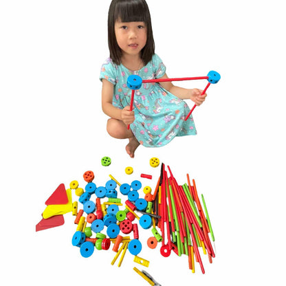 130+ pcs Large Wooden Tinker Toy Building Set construction Blocks Best Kids Open-Ended Toys