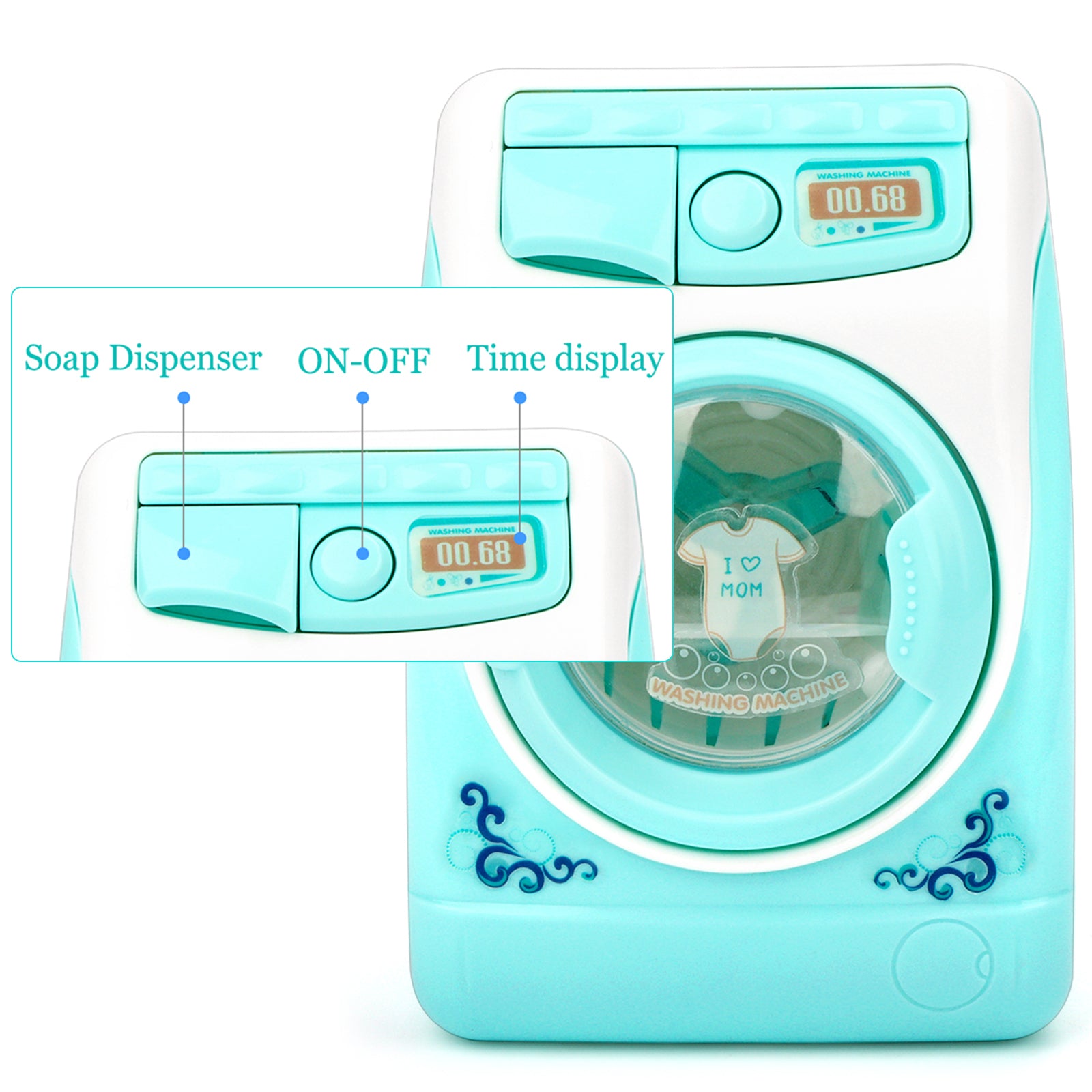 Toy Washing Machine Mini Electric Plastic Washing Machine w/ Realistic Sounds Lights Kids Cleaning Toys Birthday Christmas Gift for Kids