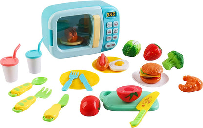 Kitchen Electric Microwave Play Set with Realistic Light, Sound & Accessories Included