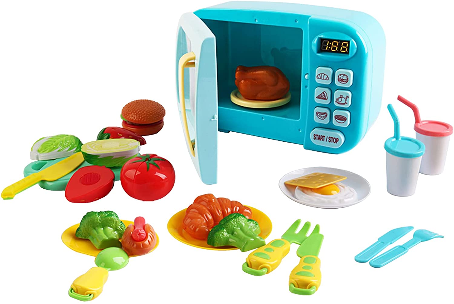 Kitchen Electric Microwave Play Set with Realistic Light, Sound & Accessories Included