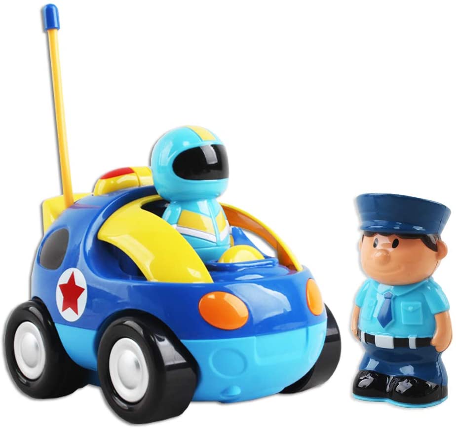2 Dolls Remote Control Cartoon Car for Toddlers with Light Music RC Police Car Toys Prefect Birthday Xmas Gift Present for Kids