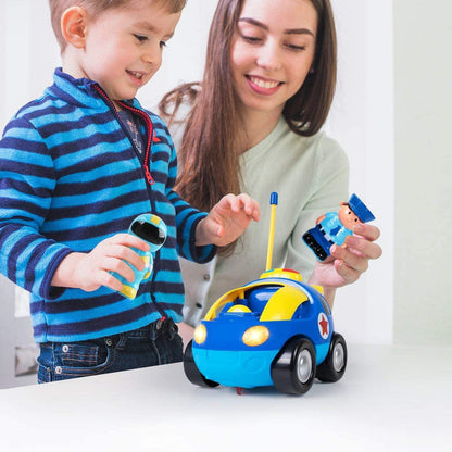 2 Dolls Remote Control Cartoon Car for Toddlers with Light Music RC Police Car Toys Prefect Birthday Xmas Gift Present for Kids