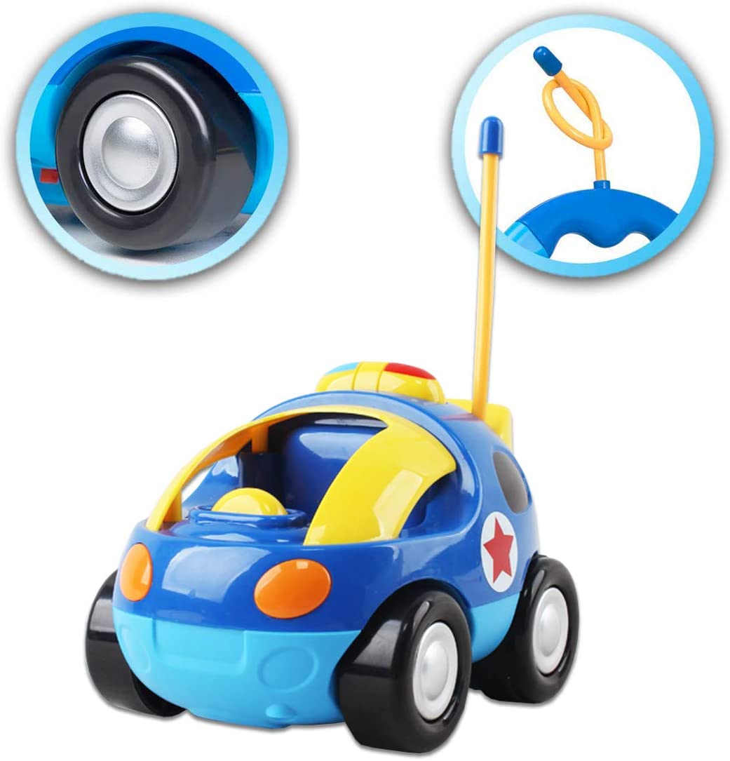 2 Dolls Remote Control Cartoon Car for Toddlers with Light Music RC Police Car Toys Prefect Birthday Xmas Gift Present for Kids