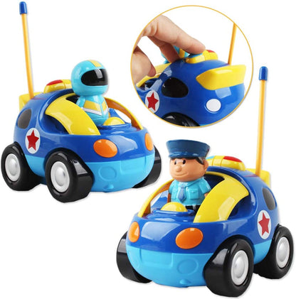 2 Dolls Remote Control Cartoon Car for Toddlers with Light Music RC Police Car Toys Prefect Birthday Xmas Gift Present for Kids