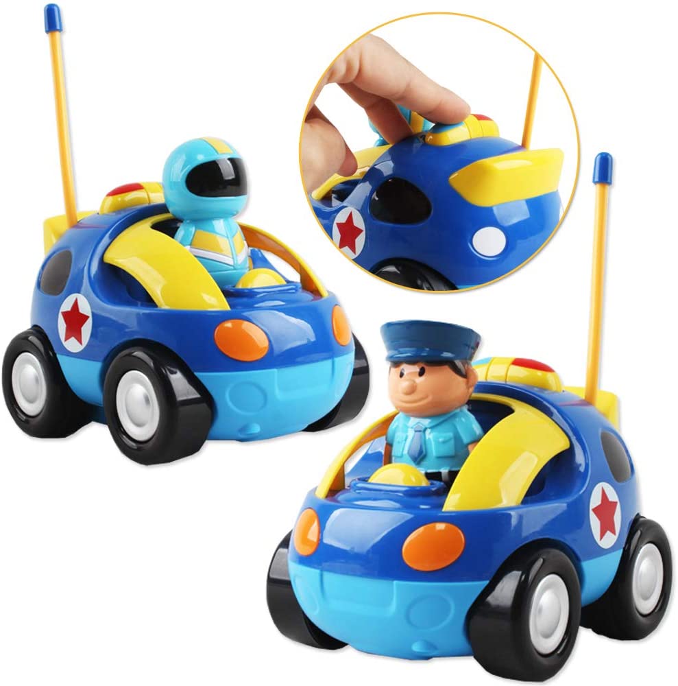 2 Dolls Remote Control Cartoon Car for Toddlers with Light Music RC Police Car Toys Prefect Birthday Xmas Gift Present for Kids
