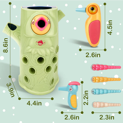 Toddler Magnetic Bird Woodpecker Toys for  Boy Girl Present Children’s Learning Games With Sound and Lights For Christmas Birthdays