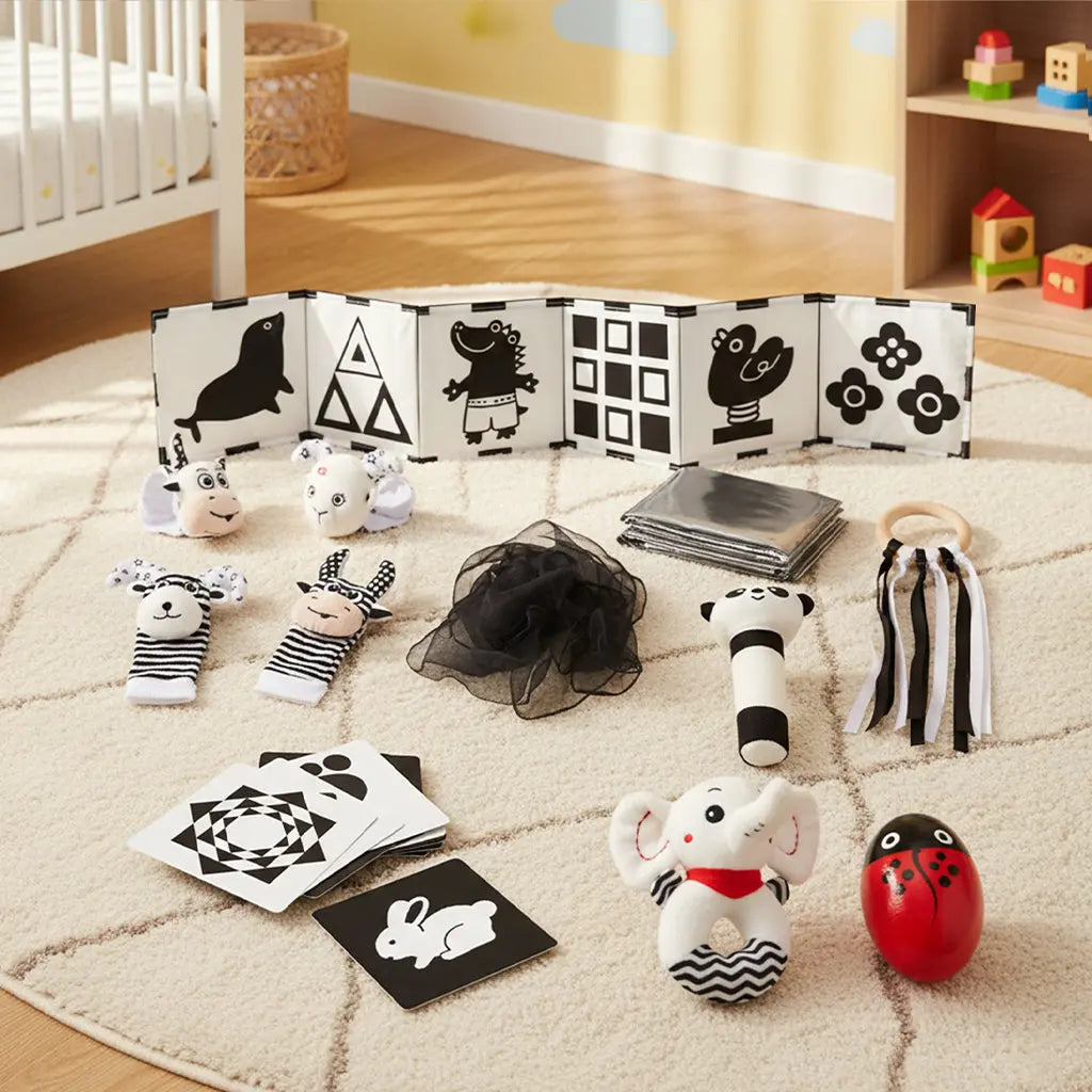 Juguetes sensoriales en blanco y negro para recién nacidos de 0 a 6 meses - Set de desarrollo temprano