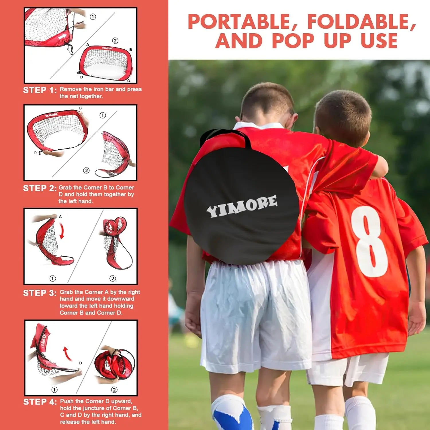 Kids Portable 3 in 1 Soccer Net for Indoor Outdoor Play