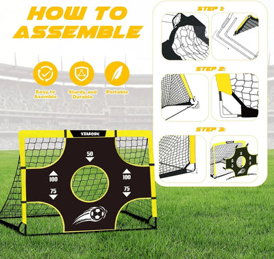 Kids 3 in 1 Portable Football Goal Foldable Soccer Net Ages 3+