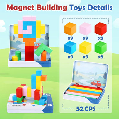 52 Piezas de Bloques Magnéticos de Construcción Juguete STEM para Niños Mayores de 3 Años