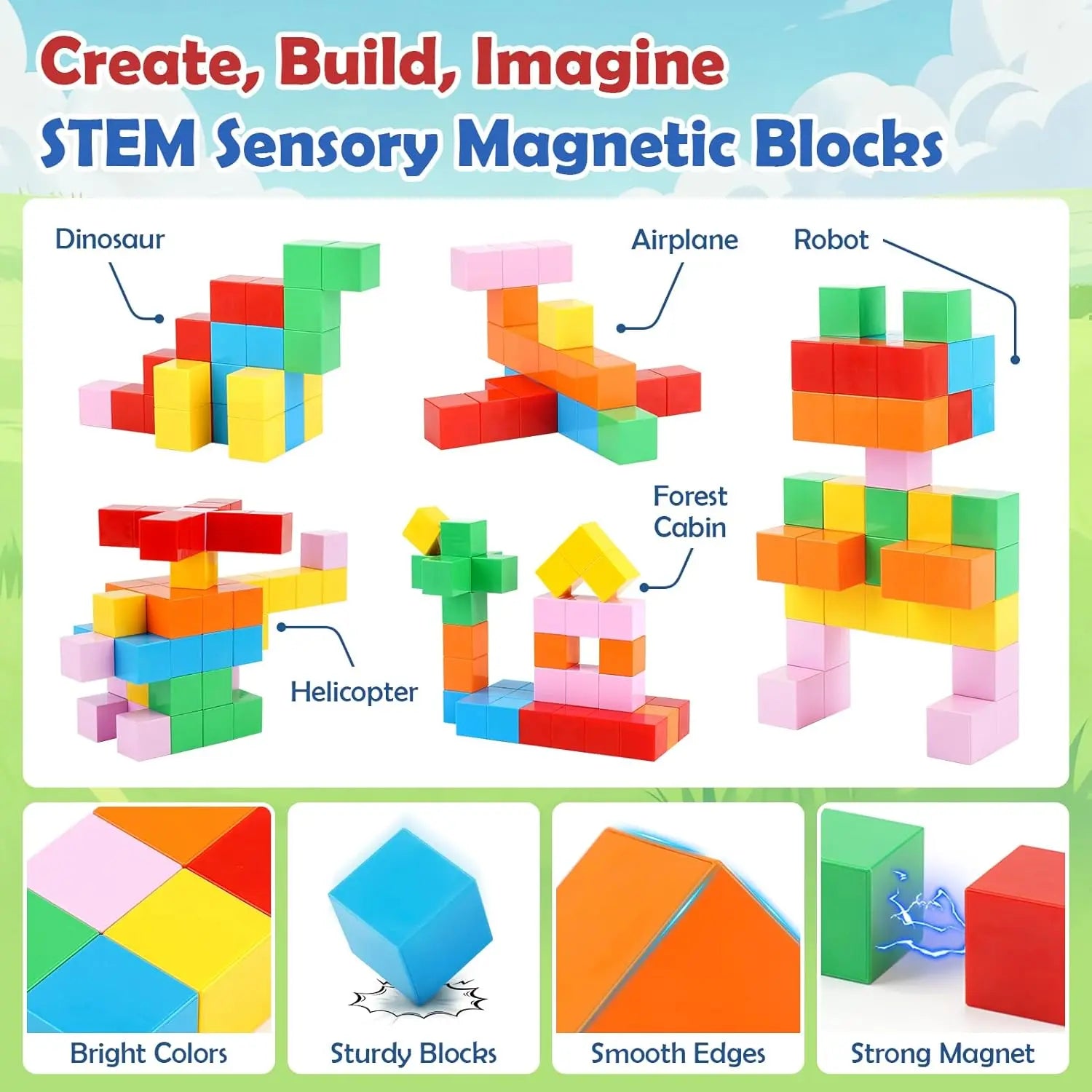 52 PCS Magnetic Building Blocks STEM Toy for Kids Ages 3+