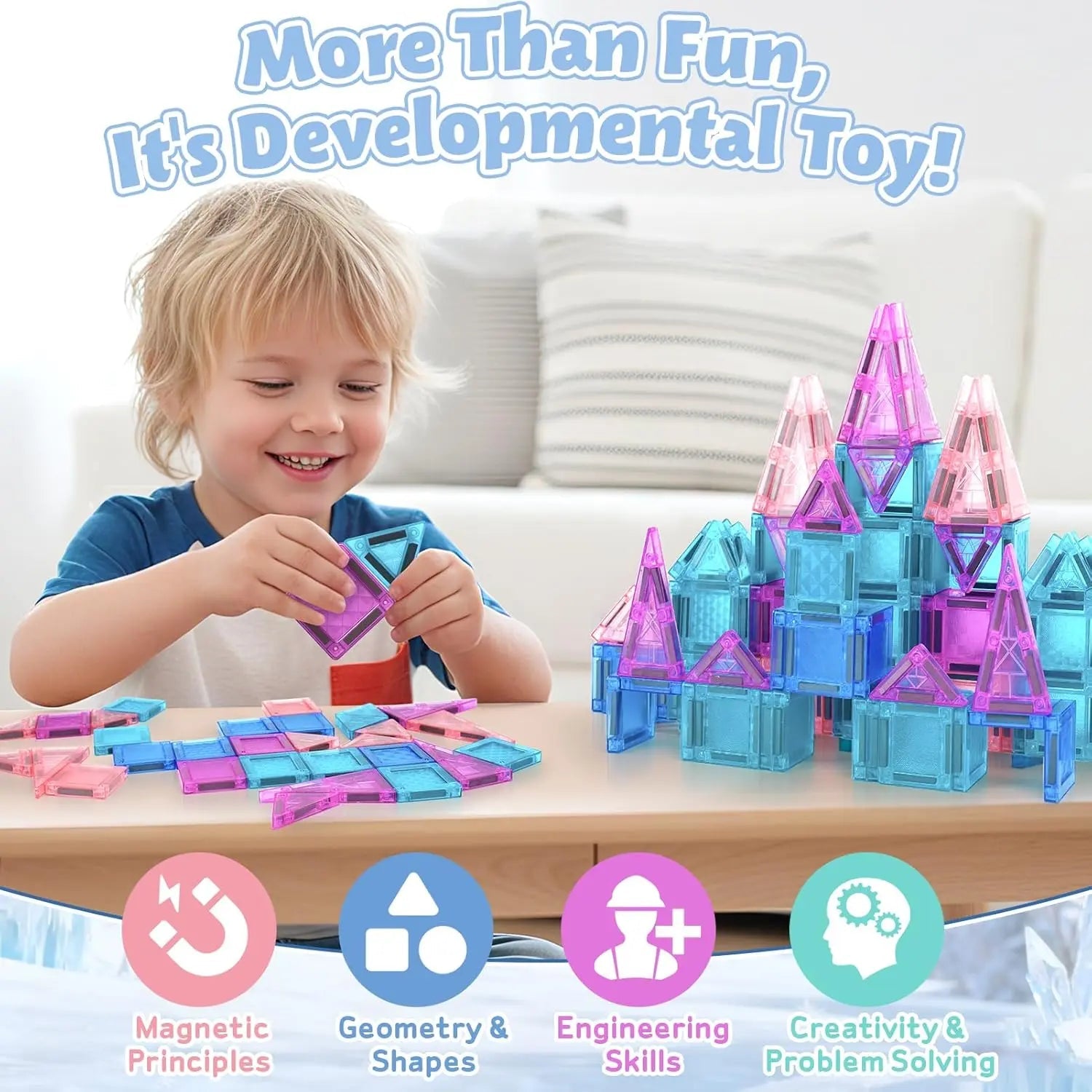 68 PCS Mini Magnetic Tiles Travel Set for Kids Ages 3+