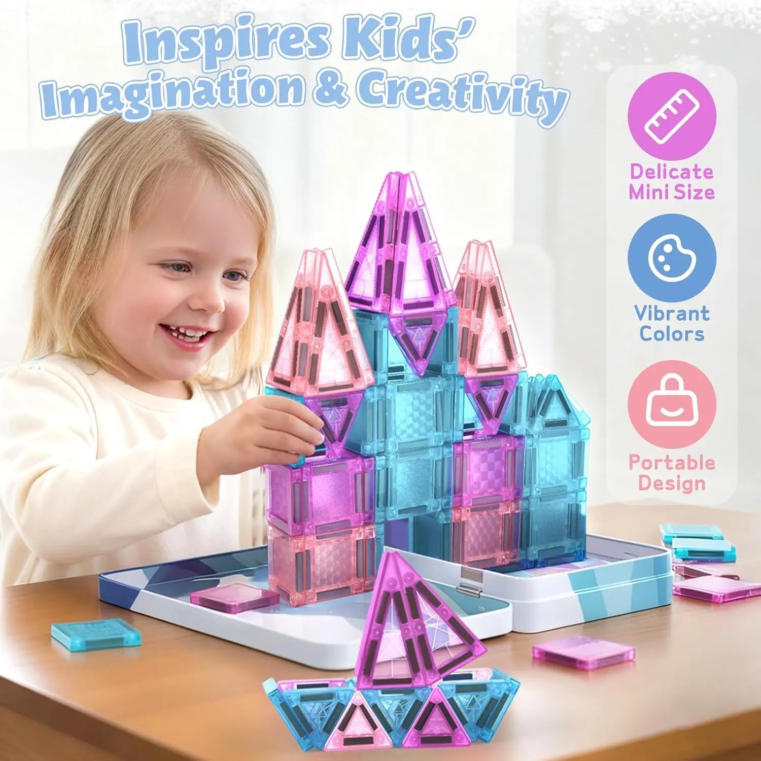 68 PCS Mini Magnetic Tiles Travel Set for Kids Ages 3+