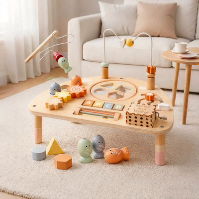 Table d'activités en bois Fidtoy pour tout-petits 8-en-1, jouet d'apprentissage Montessori, table de jeu multi-activités