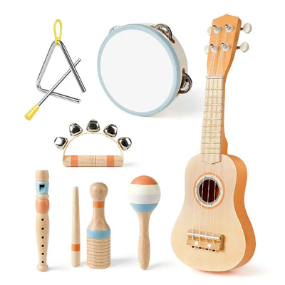 Fidtoy 7-Piece Musical Toys for Toddlers Ukulele Instrument Set Kids Rhythm Learning Toys