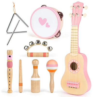 Fidtoy Wooden Music Toy Set for Toddlers Ukulele Instrument Set Musical Learning Toys