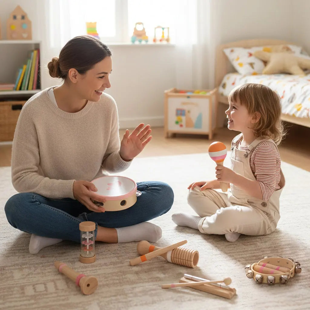 Fidtoy Wooden Music Toy Set for Toddlers 8 Piece Instrument Set Musical Learning Toys