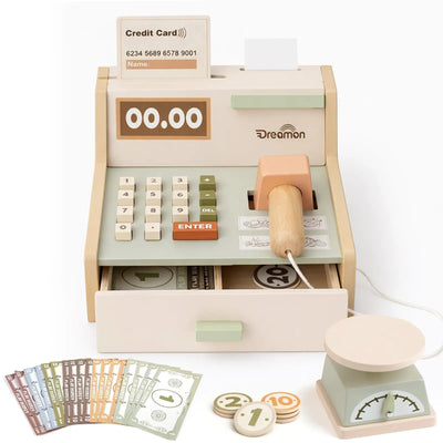 Wooden Cash Register Set for Toddlers - Educational Play Toy