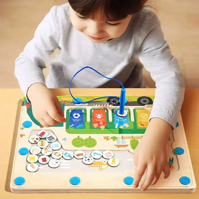 Fidtoy Magnetic Pickup Truck Board – Montessori Maze Toy for Preschoolers’ Fine Motor and Recycling Skills