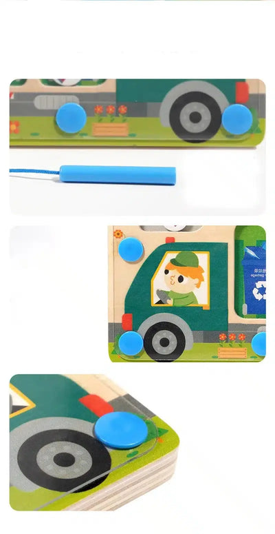 Fidtoy Magnetic Pickup Truck Board – Montessori Maze Toy for Preschoolers’ Fine Motor and Recycling Skills