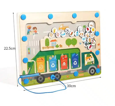 Fidtoy Magnetic Pickup Truck Board – Montessori Maze Toy for Preschoolers’ Fine Motor and Recycling Skills
