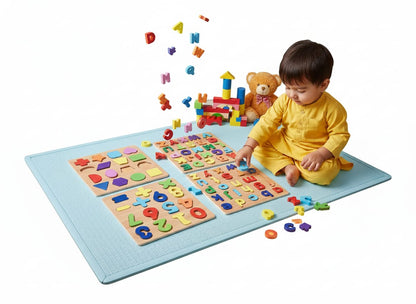 Wooden 3D Alphabet, Numbers & Shapes Learning Puzzle - no knob - Board