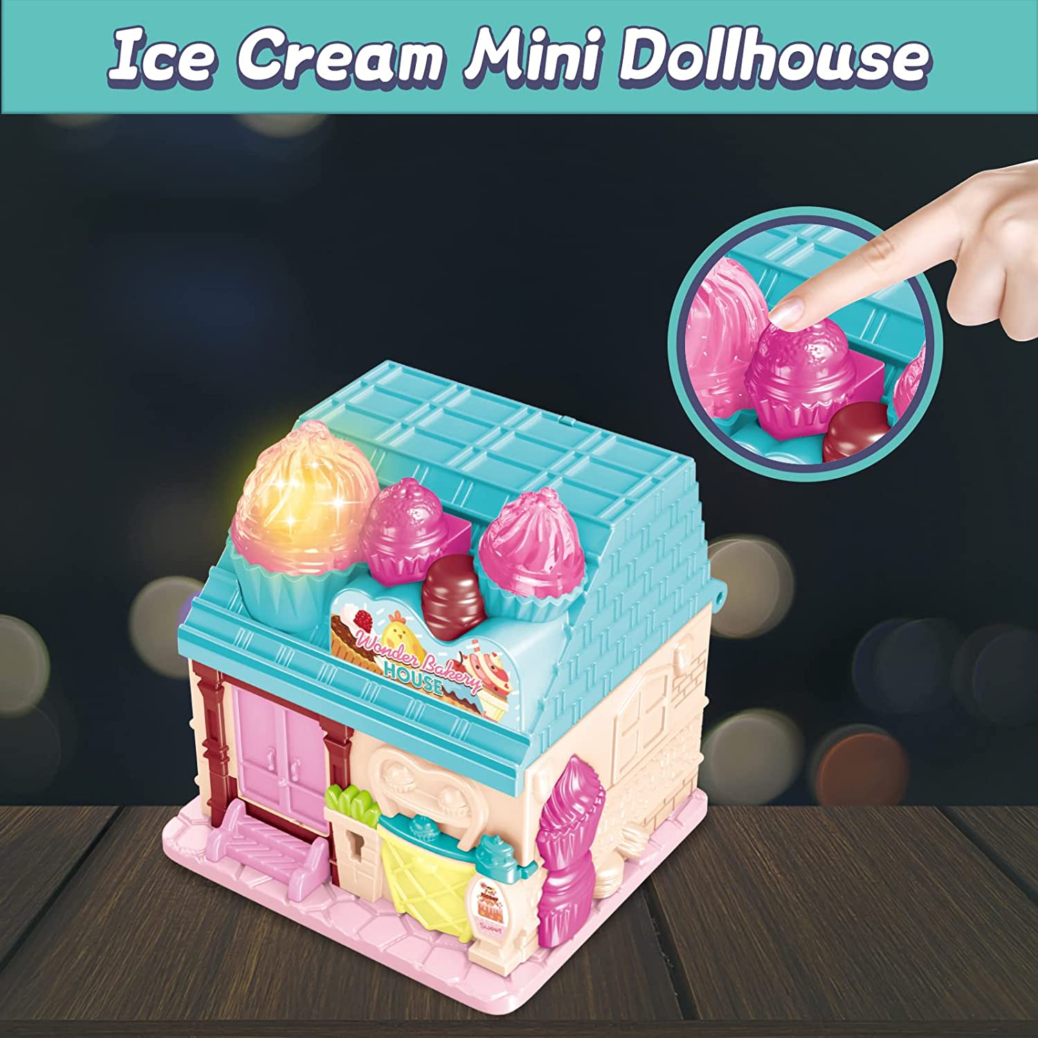 Portable Dollhouse Playset Bakery House Room Toy Mini 3D Doll House Pretend Play Toy With light and sound Great Gift for Kids