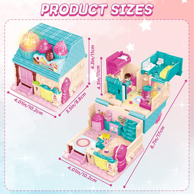 Casa de muñecas portátil de juguete, pastelería, habitación, mini casa de muñecas 3D, juego de imitación con luz y sonido, gran regalo para niños