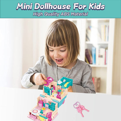 Portable Dollhouse Playset Bakery House Room Toy Mini 3D Doll House Pretend Play Toy With light and sound Great Gift for Kids