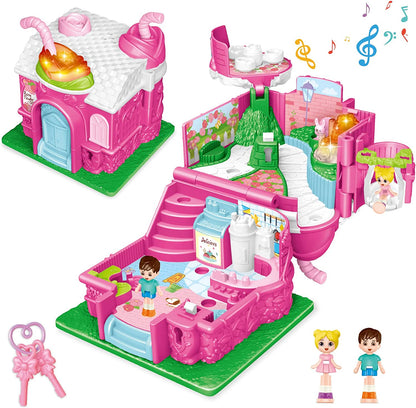 Cafe Garden Dolls House Portable Dollhouse Playset Pretend Play Toy With light and sound Mini 3D Doll House Great Gift for Kids