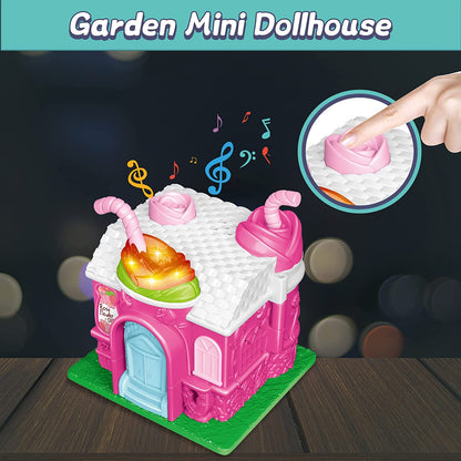 Cafe Garden Dolls House Portable Dollhouse Playset Pretend Play Toy With light and sound Mini 3D Doll House Great Gift for Kids
