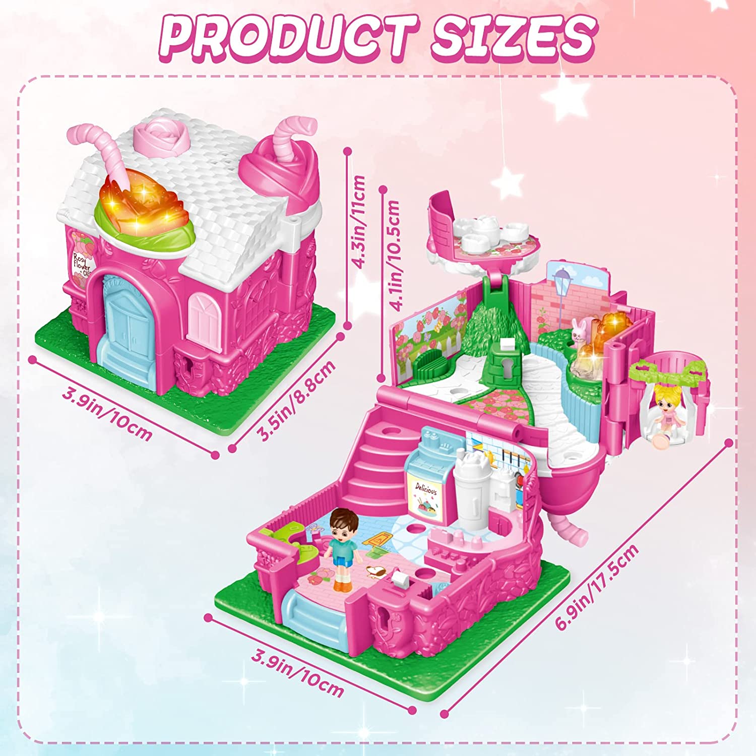 Cafe Garden Dolls House Portable Dollhouse Playset Pretend Play Toy With light and sound Mini 3D Doll House Great Gift for Kids