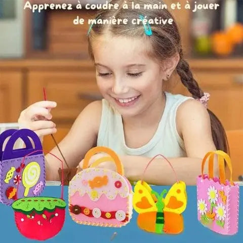 Fidtoy DIY Sewing Kit for Kids – 8 Cartoon Handbag Projects, Safe Beginner Craft Set for Creativity and Fine Motor Skills