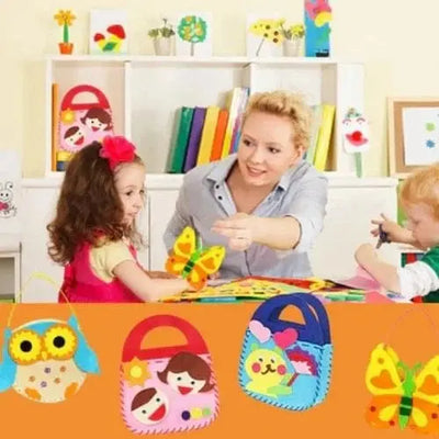 Fidtoy DIY Sewing Kit for Kids – 8 Cartoon Handbag Projects, Safe Beginner Craft Set for Creativity and Fine Motor Skills