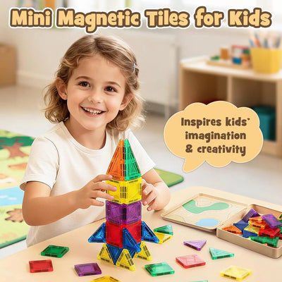 60 PCS Mini Magnetic Tiles Travel Set for Kids Ages 3–8