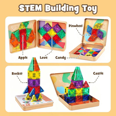 60 PCS Mini Magnetic Tiles Travel Set for Kids Ages 3–8