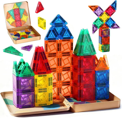 60 PCS Mini Magnetic Tiles Travel Set for Kids Ages 3–8