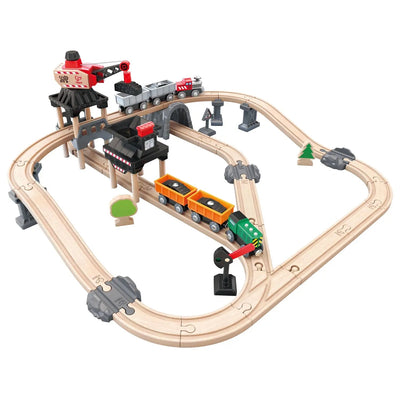 Fidtoy Wooden Crane Train Set Railway Cargo Toy for Kids