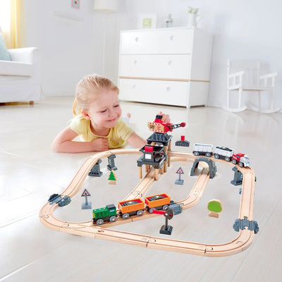 Fidtoy Wooden Crane Train Set Railway Cargo Toy for Kids